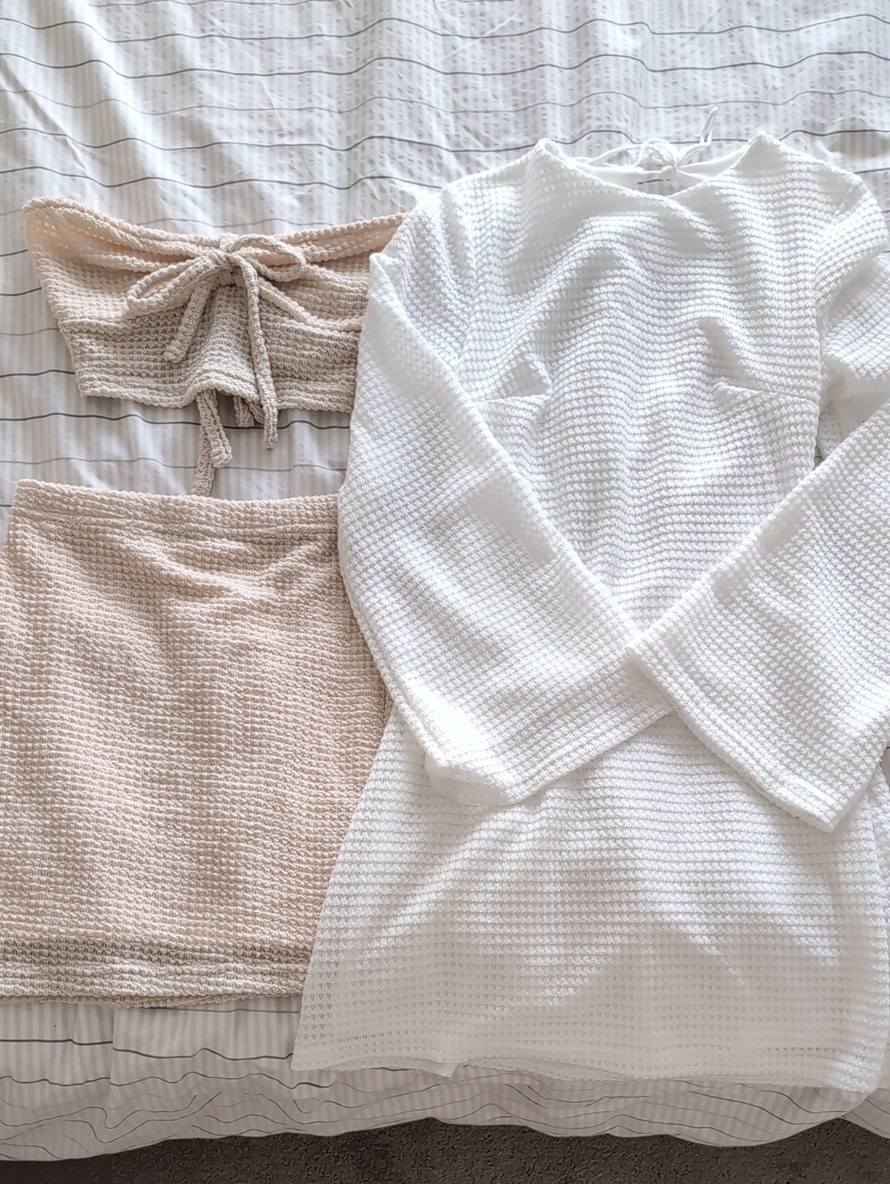 2 Pack SHEIN Beige Two-Piece Textured Midi Dress, Backless White Midi Dress
